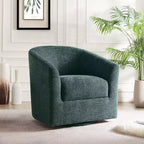 Fauteuil tonneau rembourré en bois Liria pour salon avec piètement pivotant en métal | ART OF LIVING DESIGNS
