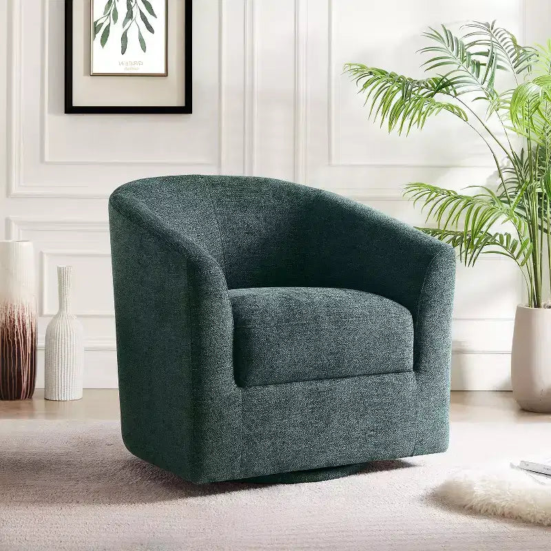 Fauteuil tonneau rembourré en bois Liria pour salon avec piètement pivotant en métal | ART OF LIVING DESIGNS