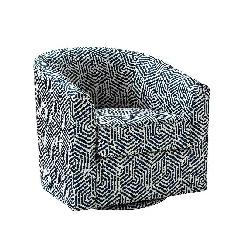 Fauteuil tonneau rembourré en bois Liria pour salon avec piètement pivotant en métal | ART OF LIVING DESIGNS