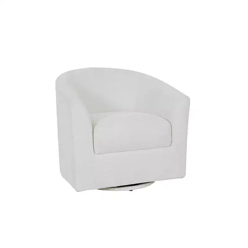 Fauteuil tonneau rembourré en bois Liria pour salon avec piètement pivotant en métal | ART OF LIVING DESIGNS