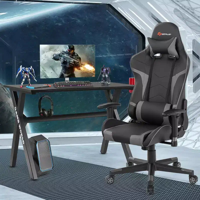 Ensemble Bureau de Gamer en X et Fauteuil de Massage Style Racing Costway pour Bureau à Domicile Noir+Blanc/Bleu/Gris/Rouge