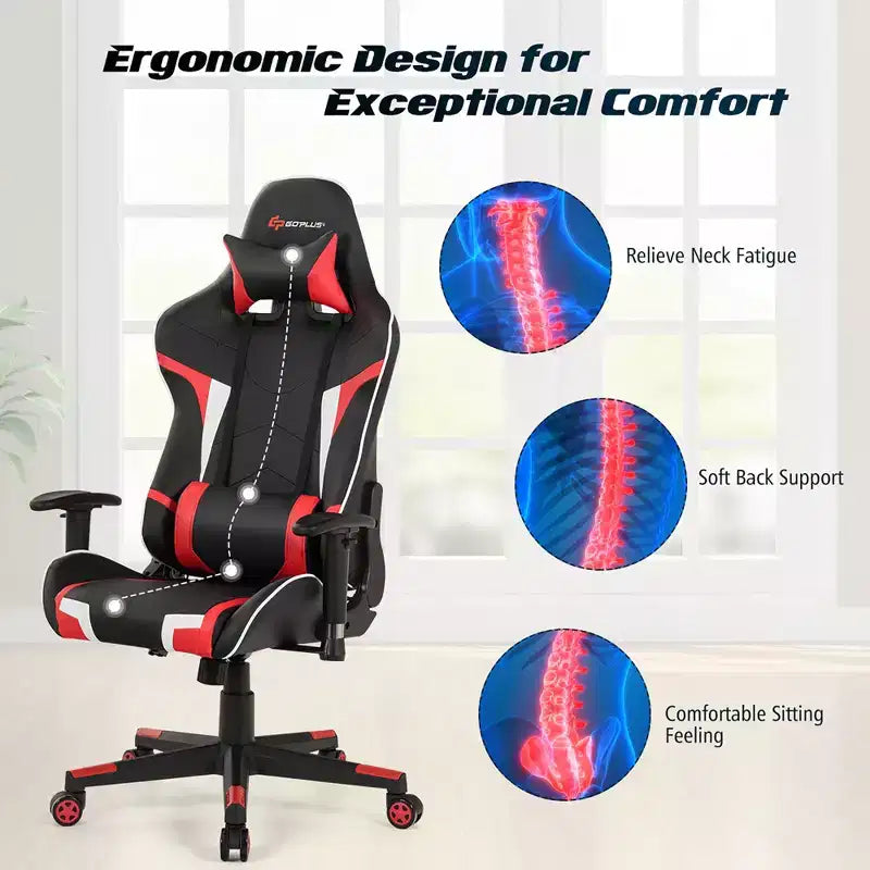 Ensemble Bureau de Gamer en X et Fauteuil de Massage Style Racing Costway pour Bureau à Domicile Noir+Blanc/Bleu/Gris/Rouge