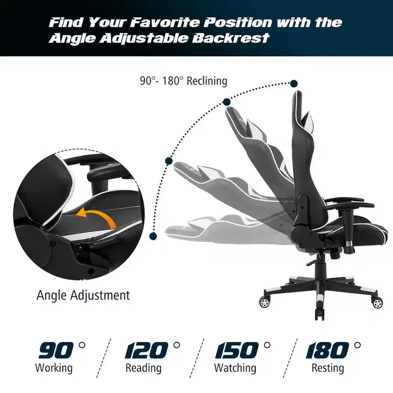 Ensemble Bureau de Gamer en X et Fauteuil de Massage Style Racing Costway pour Bureau à Domicile Noir+Blanc/Bleu/Gris/Rouge