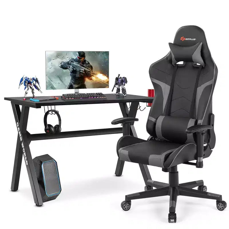 Ensemble Bureau de Gamer en X et Fauteuil de Massage Style Racing Costway pour Bureau à Domicile Noir+Blanc/Bleu/Gris/Rouge