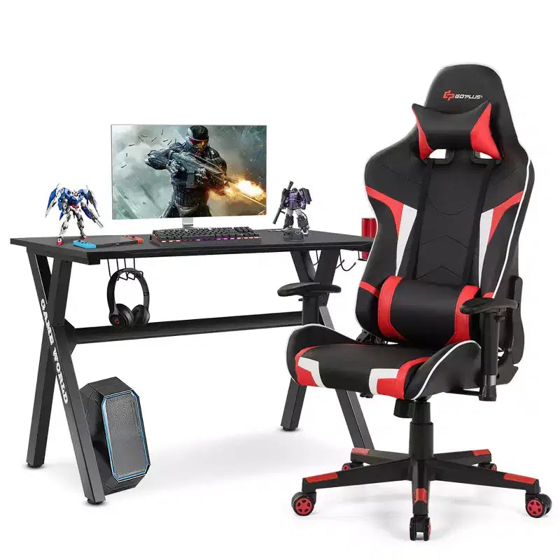 Ensemble Bureau de Gamer en X et Fauteuil de Massage Style Racing Costway pour Bureau à Domicile Noir+Blanc/Bleu/Gris/Rouge