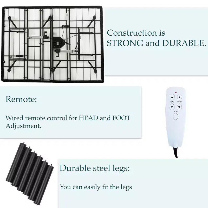 Continental Sleep, sommier articulé réglable 15, inclinaison tête et pieds, télécommande filaire, 6 pieds vissables brevetés, blanc