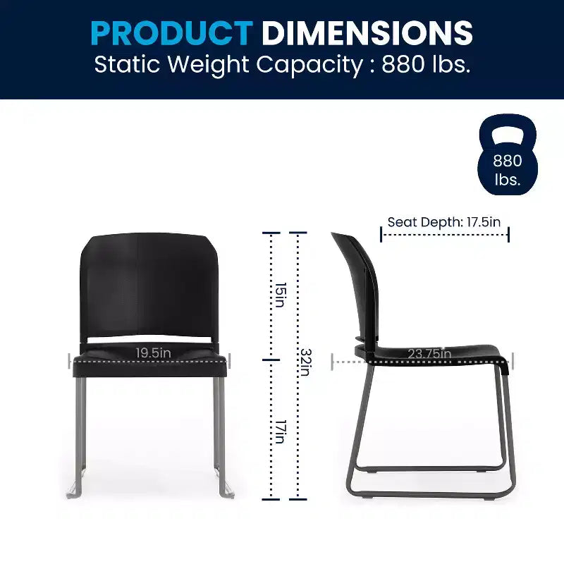 Flash Furniture Lot de 4 chaises empilables HERCULES Series avec dossier complet profilé, capacité 400 kg, piétement traîneau à revêtement poudré