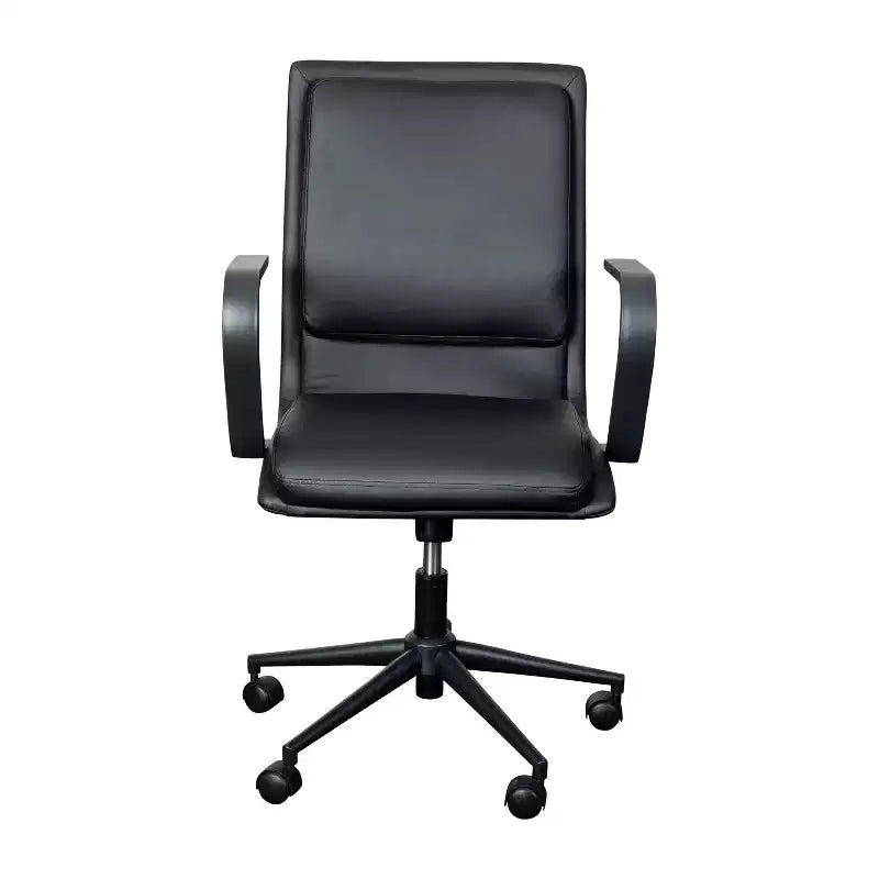 Fauteuil de bureau de direction rembourré Flash Furniture James à dossier mi-haut avec piètement et accoudoirs en métal brossé