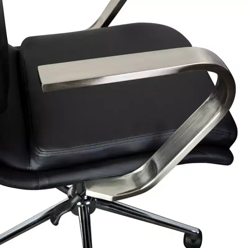 Fauteuil de bureau de direction rembourré Flash Furniture James à dossier mi-haut avec piètement et accoudoirs en métal brossé