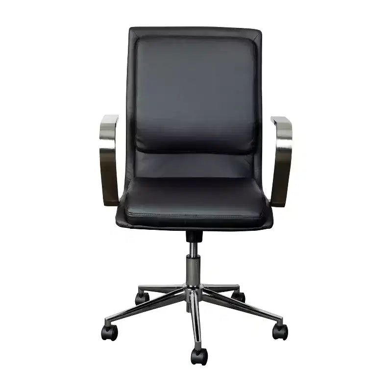 Fauteuil de bureau de direction rembourré Flash Furniture James à dossier mi-haut avec piètement et accoudoirs en métal brossé