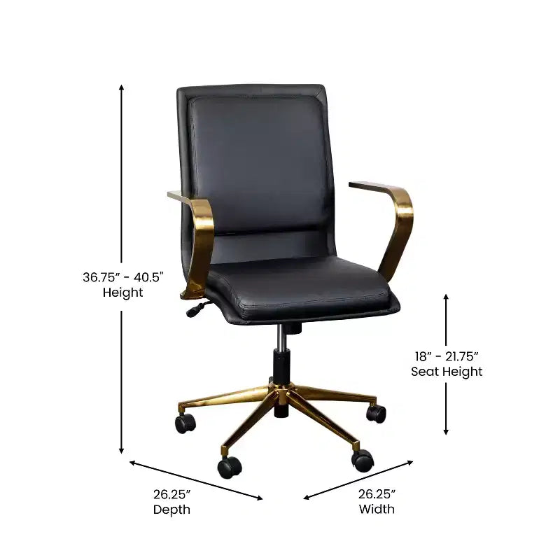 Fauteuil de bureau de direction rembourré Flash Furniture James à dossier mi-haut avec piètement et accoudoirs en métal brossé