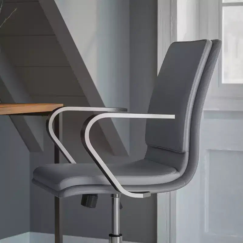 Fauteuil de bureau de direction rembourré Flash Furniture James à dossier mi-haut avec piètement et accoudoirs en métal brossé