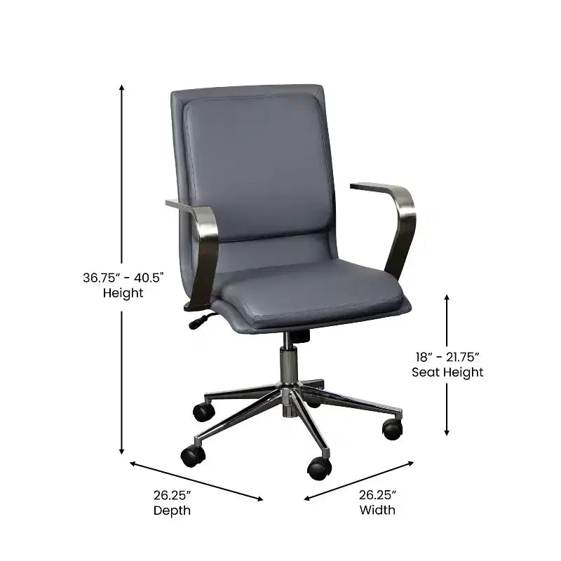 Fauteuil de bureau de direction rembourré Flash Furniture James à dossier mi-haut avec piètement et accoudoirs en métal brossé