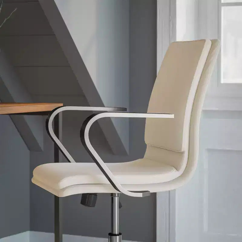 Fauteuil de bureau de direction rembourré Flash Furniture James à dossier mi-haut avec piètement et accoudoirs en métal brossé