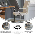 Fauteuil de bureau de direction rembourré Flash Furniture James à dossier mi-haut avec piètement et accoudoirs en métal brossé