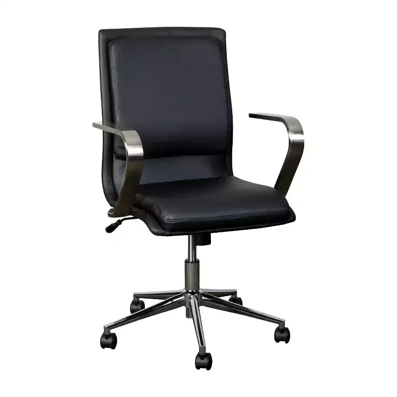 Fauteuil de bureau de direction rembourré Flash Furniture James à dossier mi-haut avec piètement et accoudoirs en métal brossé