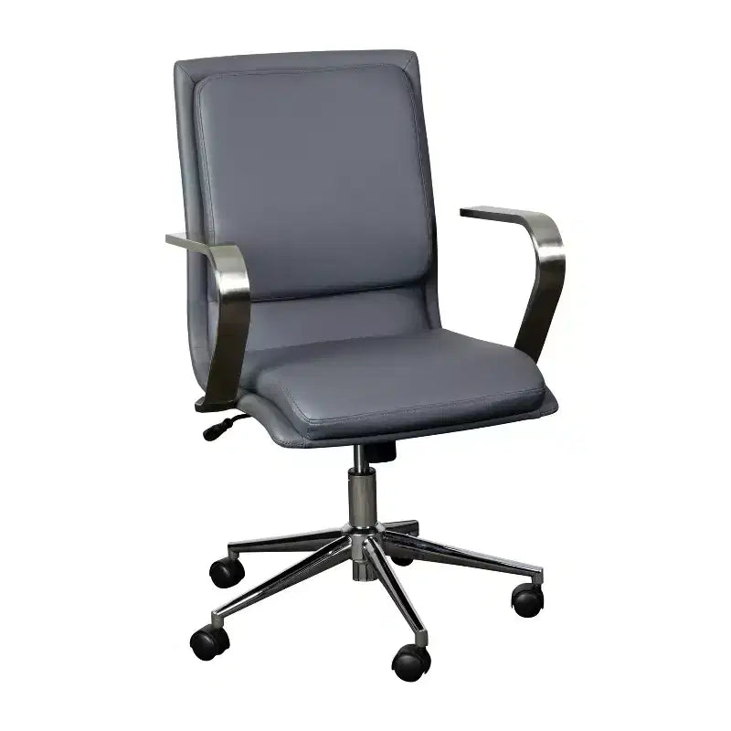 Fauteuil de bureau de direction rembourré Flash Furniture James à dossier mi-haut avec piètement et accoudoirs en métal brossé