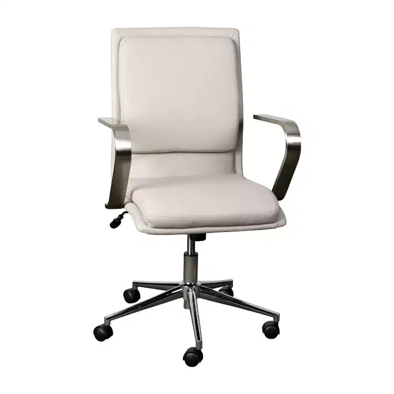 Fauteuil de bureau de direction rembourré Flash Furniture James à dossier mi-haut avec piètement et accoudoirs en métal brossé