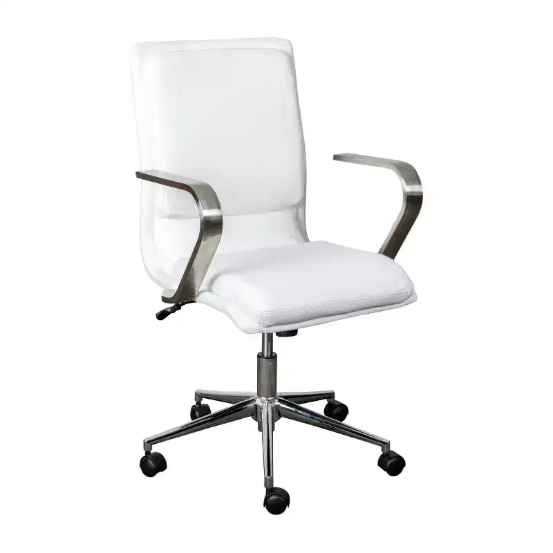 Fauteuil de bureau de direction rembourré Flash Furniture James à dossier mi-haut avec piètement et accoudoirs en métal brossé