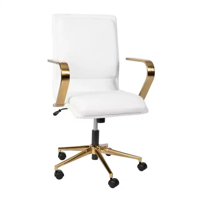 Fauteuil de bureau de direction rembourré Flash Furniture James à dossier mi-haut avec piètement et accoudoirs en métal brossé