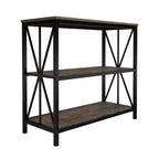 Étagère à 3 niveaux autoportante style grange Hastings Home, bibliothèque industrielle pour l'organisation et le rangement à la maison ou au bureau, grain de bois marron