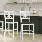 Emma and Oliver Lot de 2 tabourets de bar modernes en bois style ferme avec dossier sculpté décoratif et assise en bois