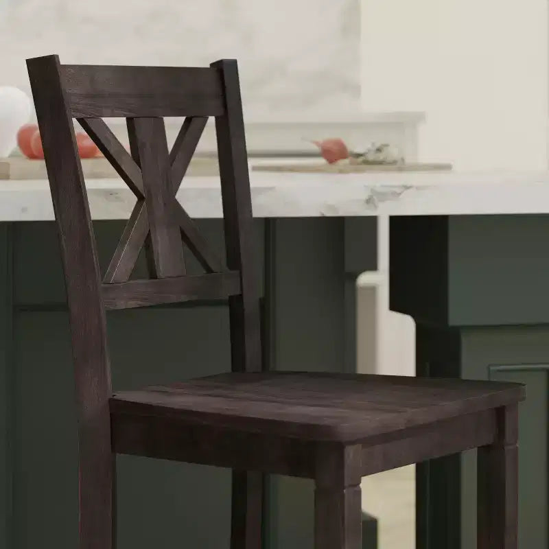 Emma and Oliver Lot de 2 tabourets de bar modernes en bois style ferme avec dossier sculpté décoratif et assise en bois
