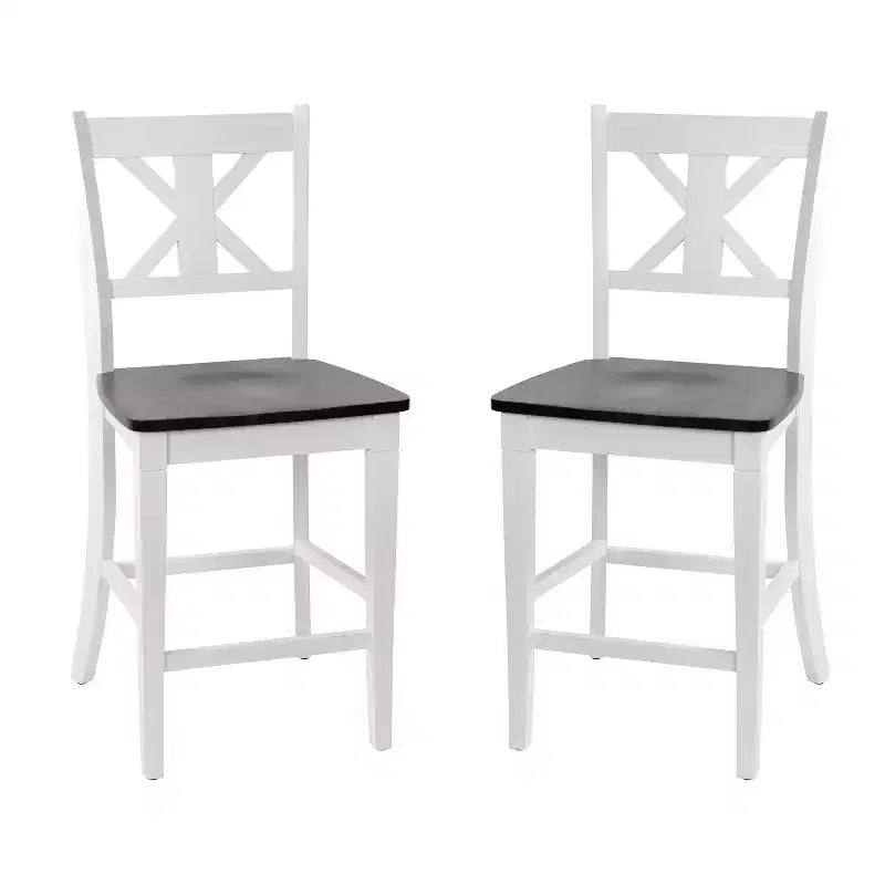 Emma and Oliver Lot de 2 tabourets de bar modernes en bois style ferme avec dossier sculpté décoratif et assise en bois