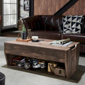 Table basse relevable rustique avec rangement – Chêne recyclé, style ferme, 104 cm
