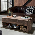 Table basse relevable rustique avec rangement – Chêne recyclé, style ferme, 104 cm