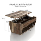 Table basse relevable rustique avec rangement – Chêne recyclé, style ferme, 104 cm