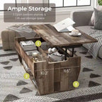 Table basse relevable rustique avec rangement – Chêne recyclé, style ferme, 104 cm