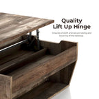 Table basse relevable rustique avec rangement – Chêne recyclé, style ferme, 104 cm