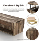 Table basse relevable rustique avec rangement – Chêne recyclé, style ferme, 104 cm