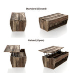 Table basse relevable rustique avec rangement – Chêne recyclé, style ferme, 104 cm