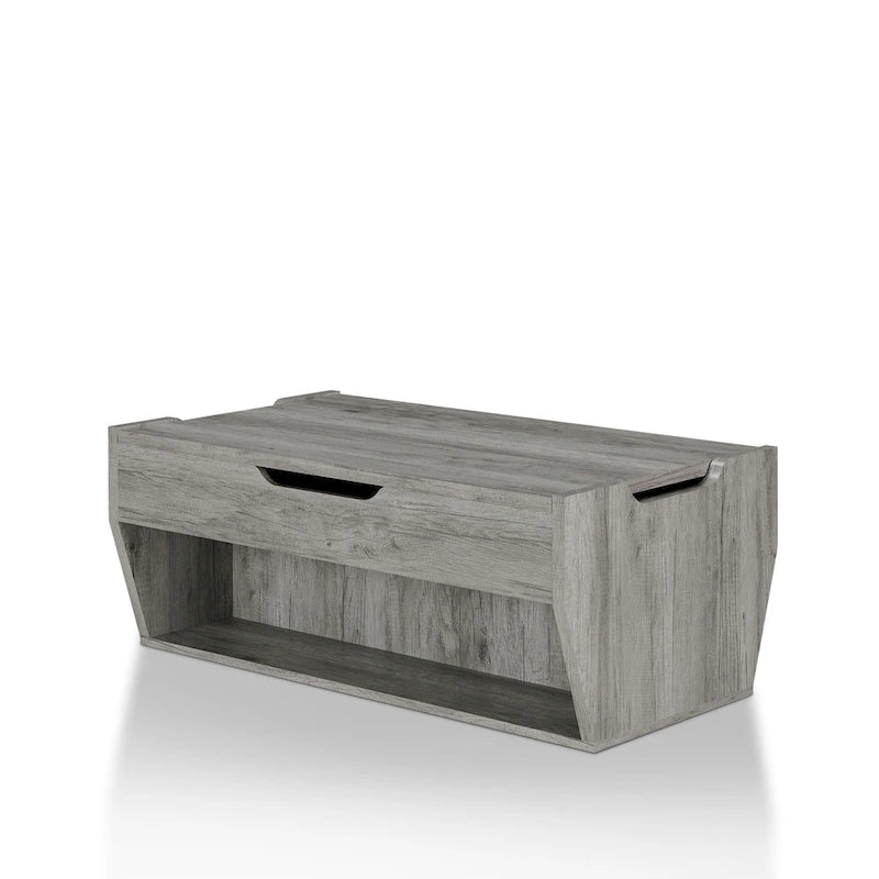 Table basse relevable rustique avec rangement – Chêne recyclé, style ferme, 104 cm
