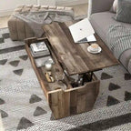 Table basse relevable rustique avec rangement – Chêne recyclé, style ferme, 104 cm