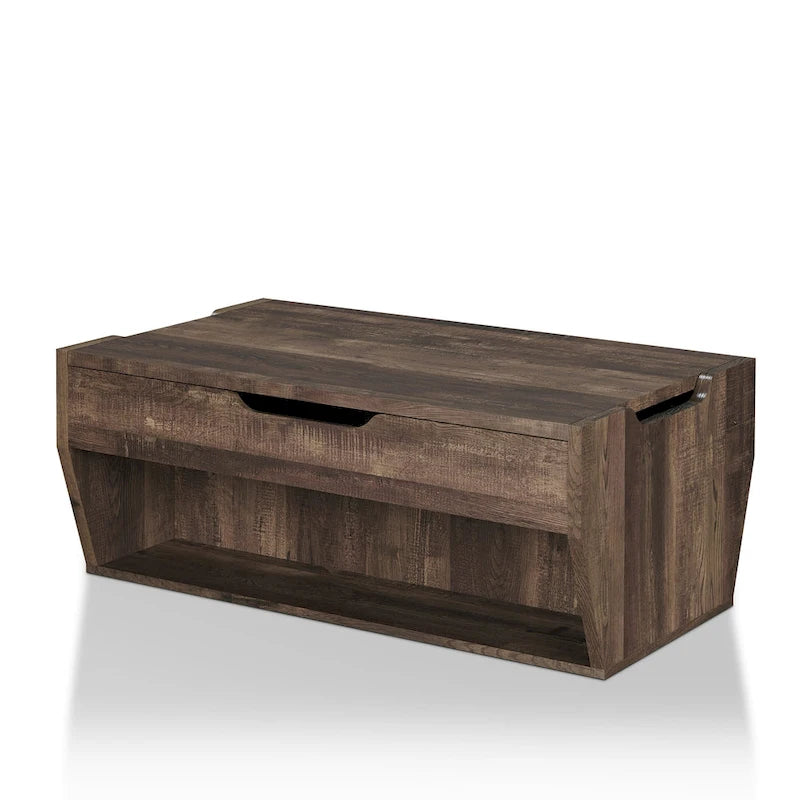 Table basse relevable rustique avec rangement – Chêne recyclé, style ferme, 104 cm