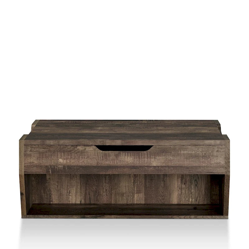 Table basse relevable rustique avec rangement – Chêne recyclé, style ferme, 104 cm
