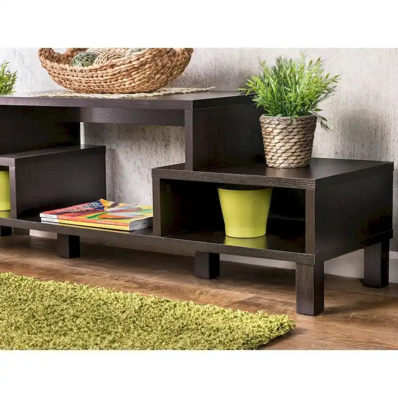 Meuble TV moderne à 3 étagères Espresso – Convient aux téléviseurs jusqu'à 60", Dos ouvert, Pieds surélevés