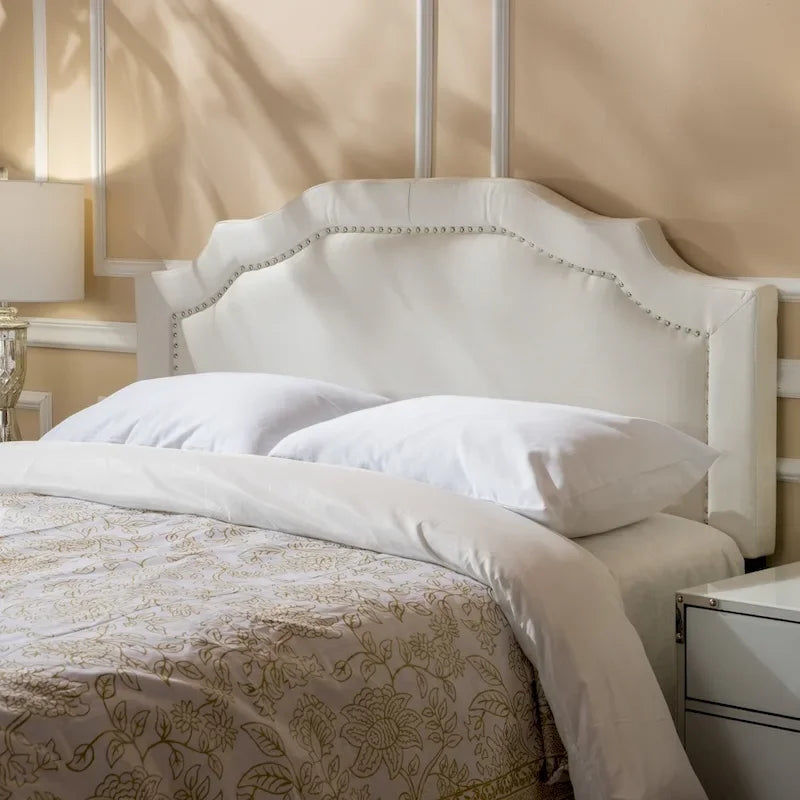 Tête de lit rembourrée pleine/grand lit ajustable – Clous décoratifs, cadre en fer
