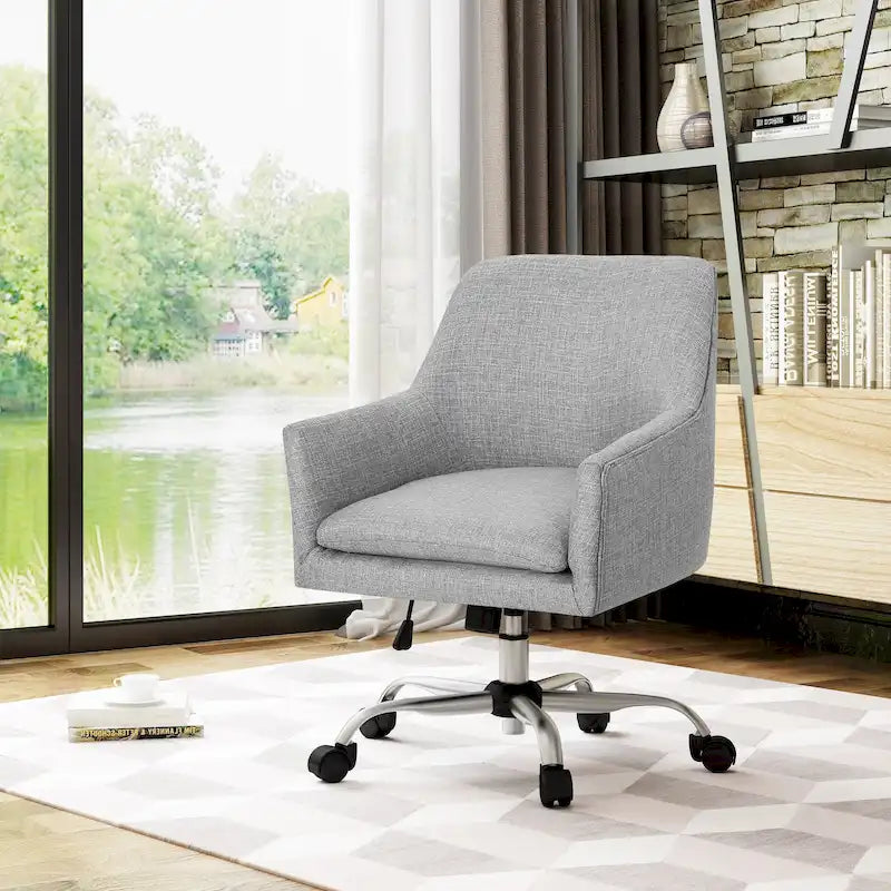 Chaise de bureau pivotante en tissu de style Mid-Century Modern – Piètement chromé, capacité de 136 kg