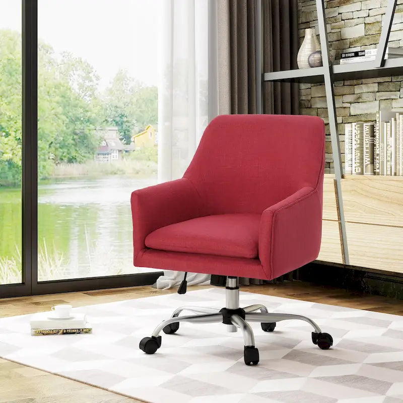 Chaise de bureau pivotante en tissu de style Mid-Century Modern – Piètement chromé, capacité de 136 kg