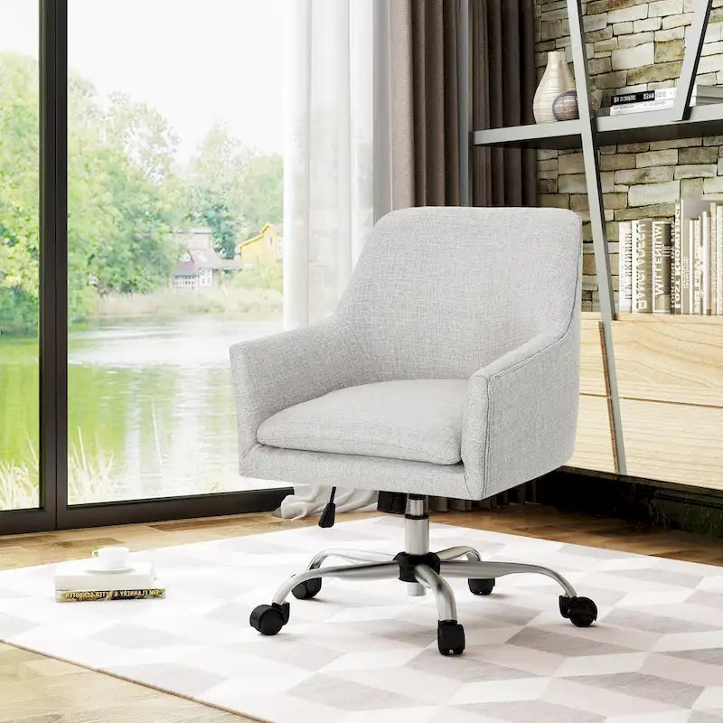 Chaise de bureau pivotante en tissu de style Mid-Century Modern – Piètement chromé, capacité de 136 kg