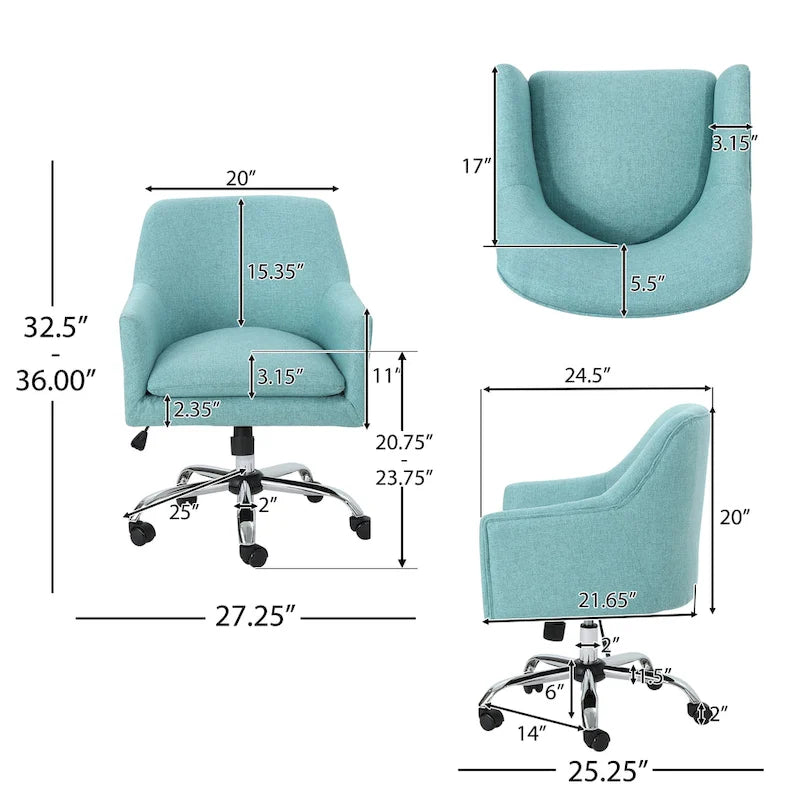 Chaise de bureau pivotante en tissu de style Mid-Century Modern – Piètement chromé, capacité de 136 kg