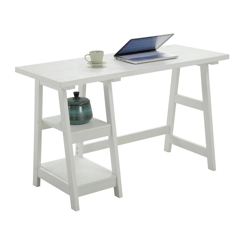 Bureau tréteaux avec 2 étagères ouvertes – Bureau d'ordinateur moderne pour la maison et les étudiants