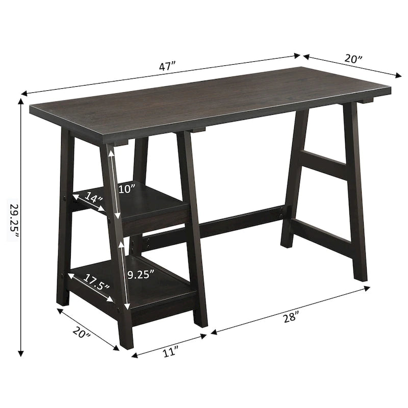 Bureau tréteaux avec 2 étagères ouvertes – Bureau d'ordinateur moderne pour la maison et les étudiants