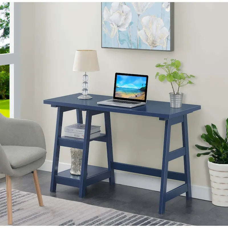 Bureau tréteaux avec 2 étagères ouvertes – Bureau d'ordinateur moderne pour la maison et les étudiants