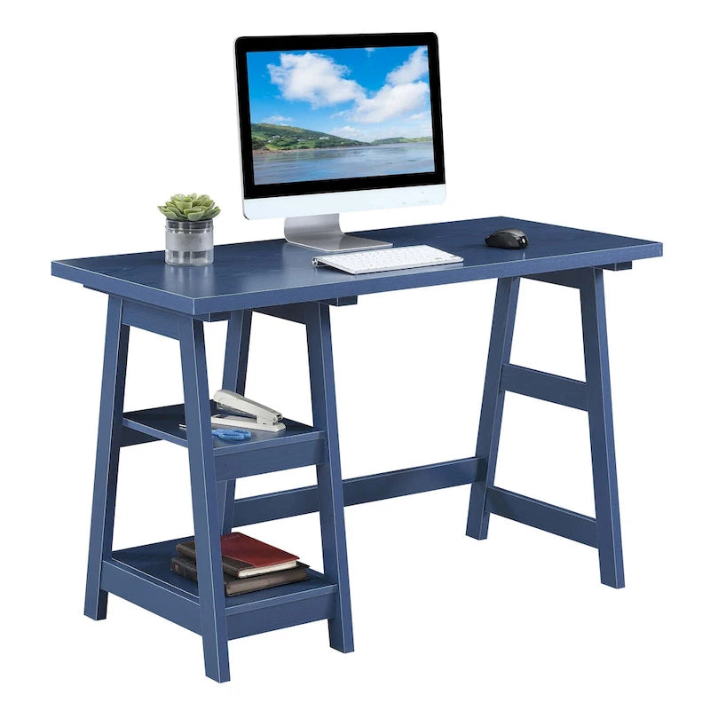 Bureau tréteaux avec 2 étagères ouvertes – Bureau d'ordinateur moderne pour la maison et les étudiants