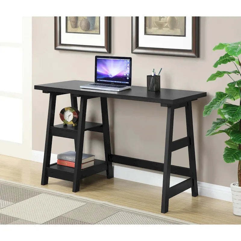 Bureau tréteaux avec 2 étagères ouvertes – Bureau d'ordinateur moderne pour la maison et les étudiants